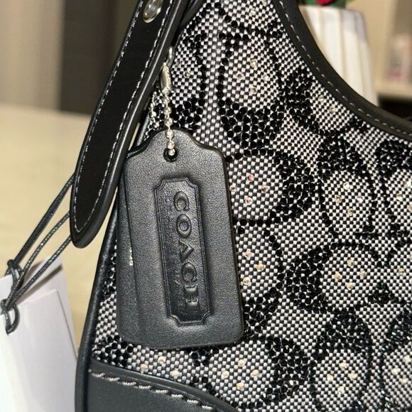 Coach Hampton Black Crystal Signature Jacquard Shoulder Bag - Picture 3 of 6